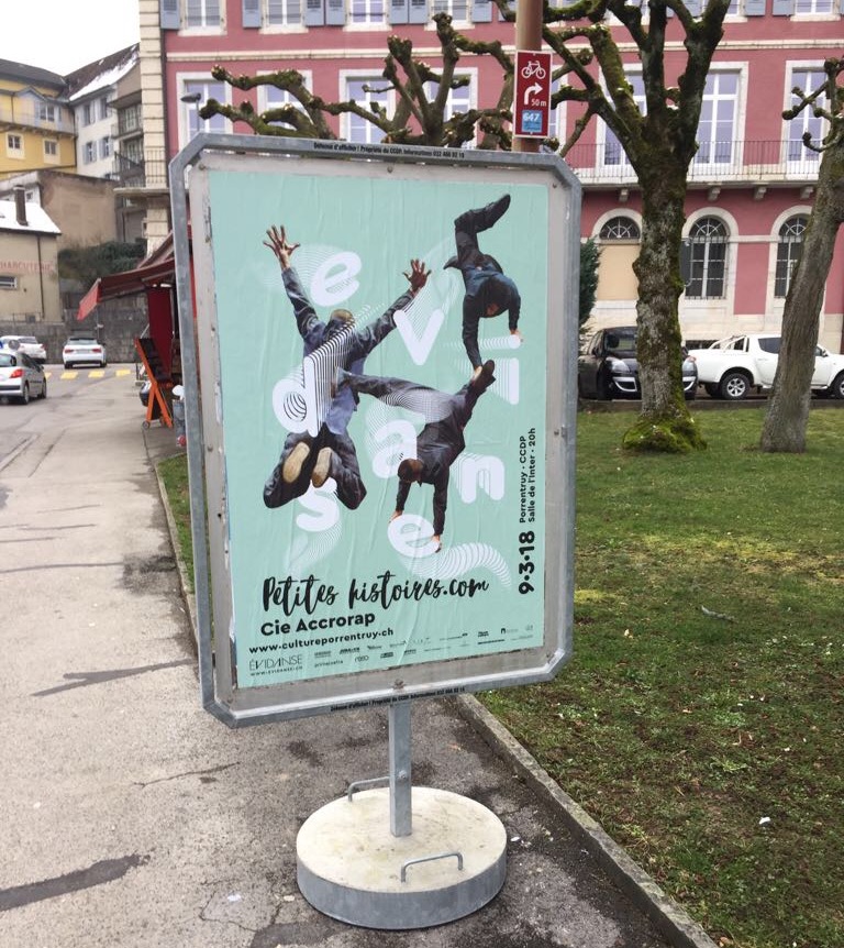 evidanse 2017-2018 affiche affichage porrentruy petites histoires .com cie accrorap credit photo yves petit impression roossa.ch graphisme arnaud chappuis