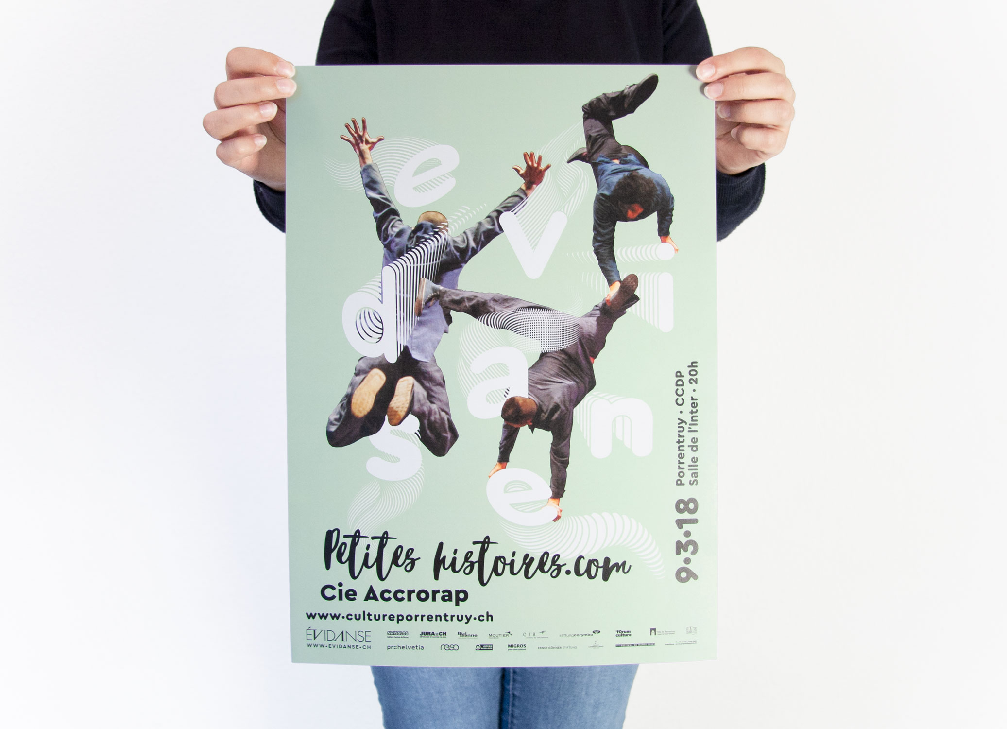 evidanse 2017-2018 affiche petites histoires .com cie accrorap credit photo yves petit impression roossa.ch graphisme arnaud chappuis