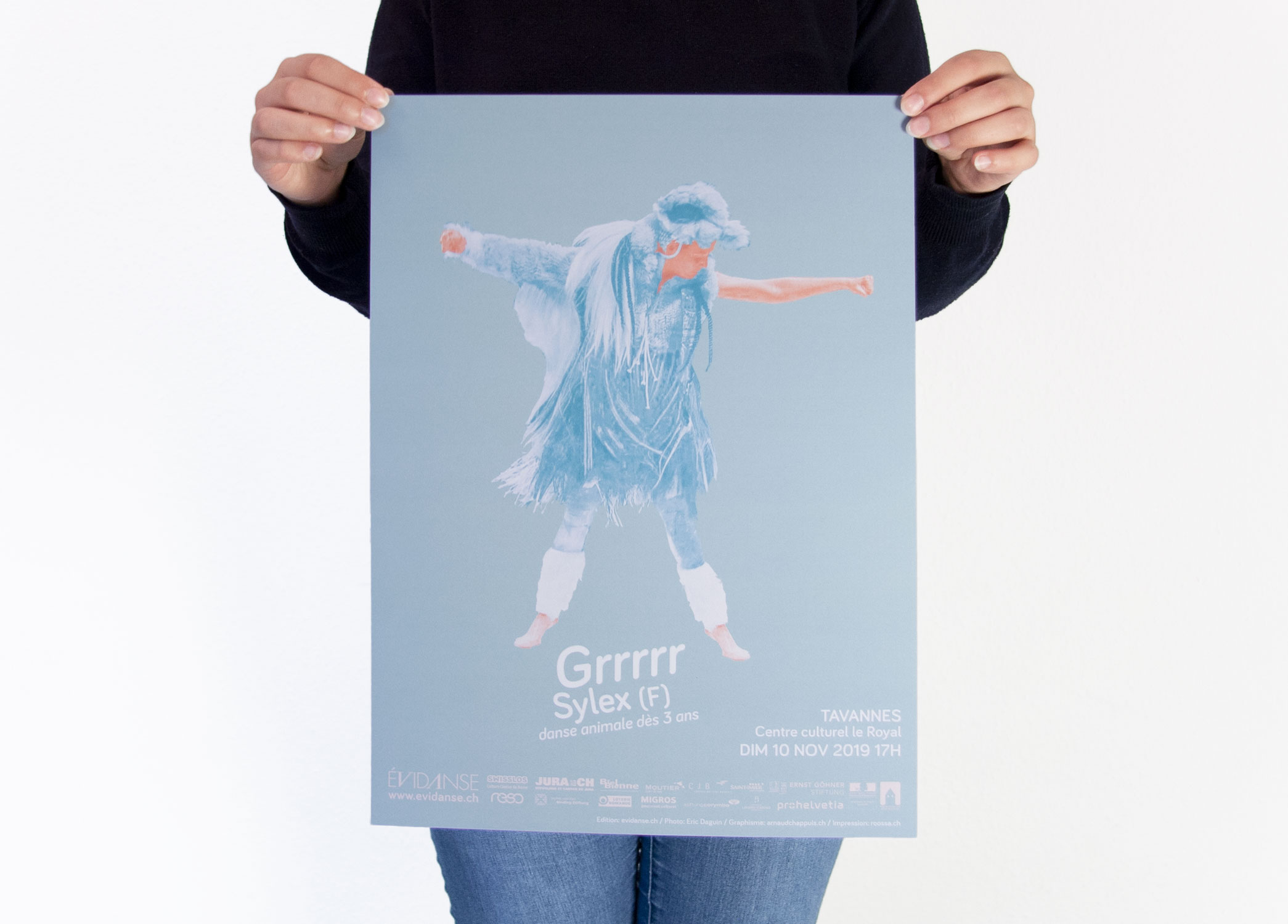 evidanse 2019-2020 affiche - Grrrrr - Sylex - édition evidanse.ch - crédit photo Eric Daguin- impression roossa roossa.ch - graphisme arnaud chappuis